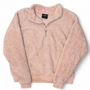 YoungLA Pink Sherpa Quarter Zip Pullover Gold Logo M Sweatshirt Cozy Athleisure